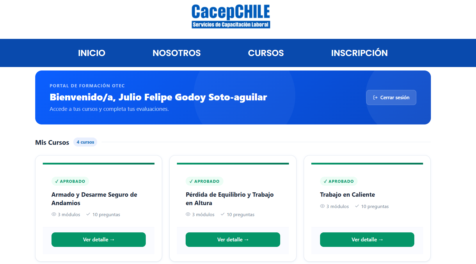 Portal de Alumnos CacepChile - Acceso a cursos, evaluaciones y certificados