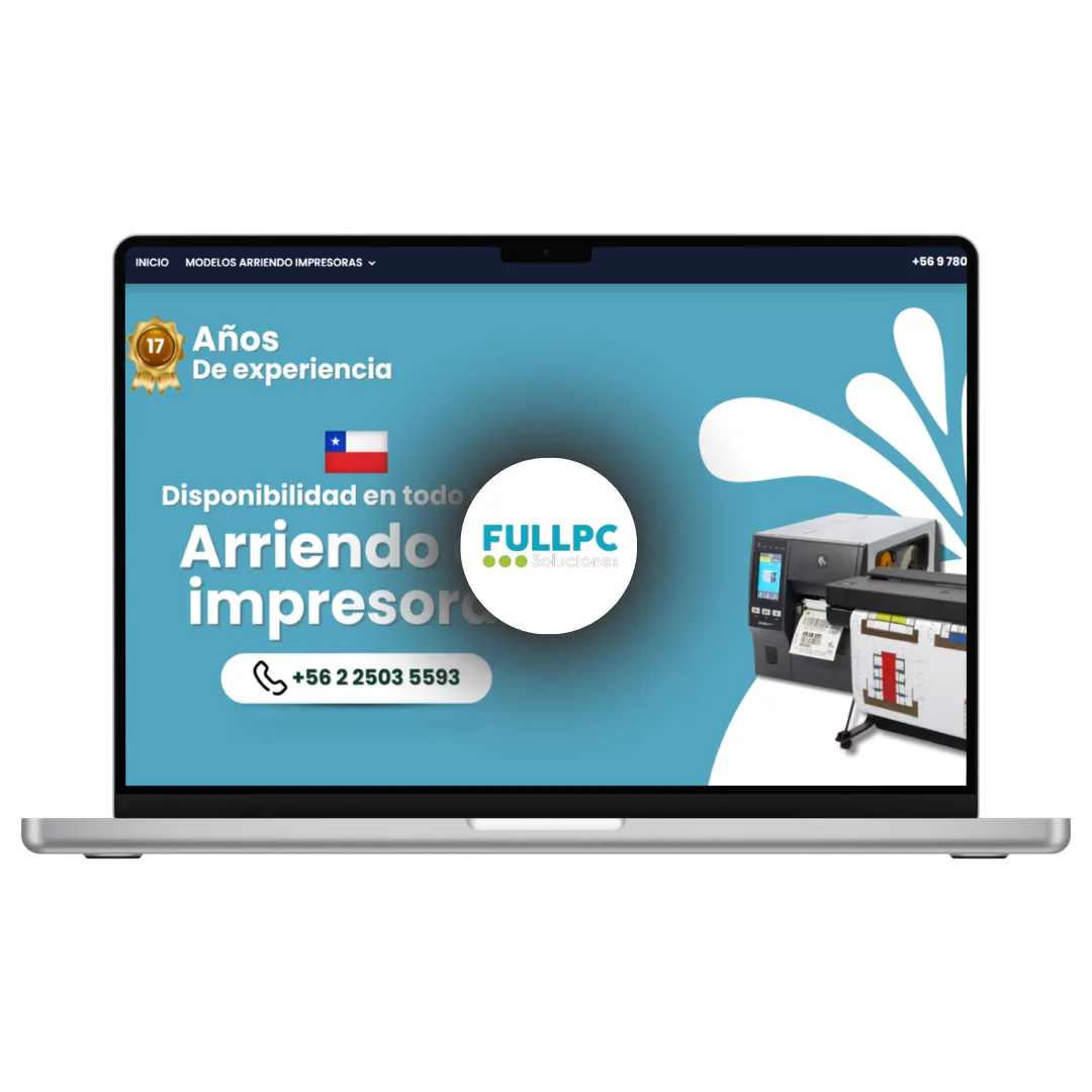 Sitio web FullPC Soluciones - Arriendo de impresoras Santiago, diseñado por JG Visual