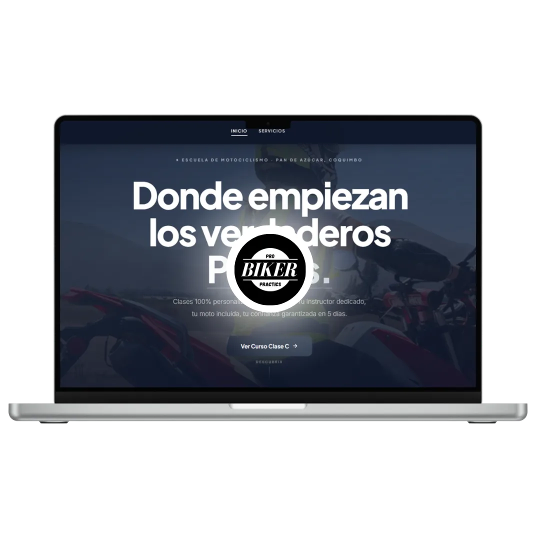 Sitio web Pro Biker Practics - Escuela de motociclismo en Coquimbo, diseñado por JG Visual
